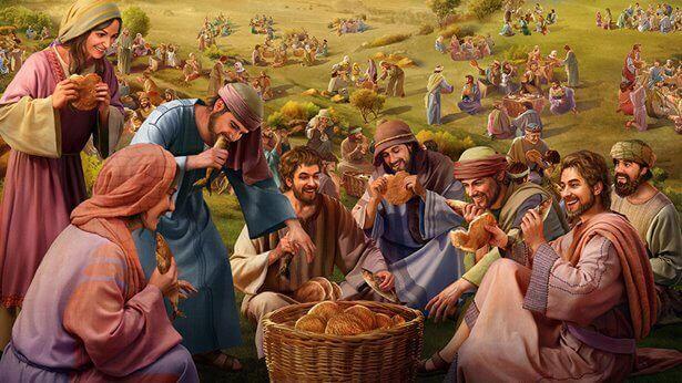 mukjizat yang dilakukan Yesus,melihat mukjizat yang dilakukan Tuhan Yesus para murid merasa,lima roti dan dua ikan,5 roti dan 2 ikan